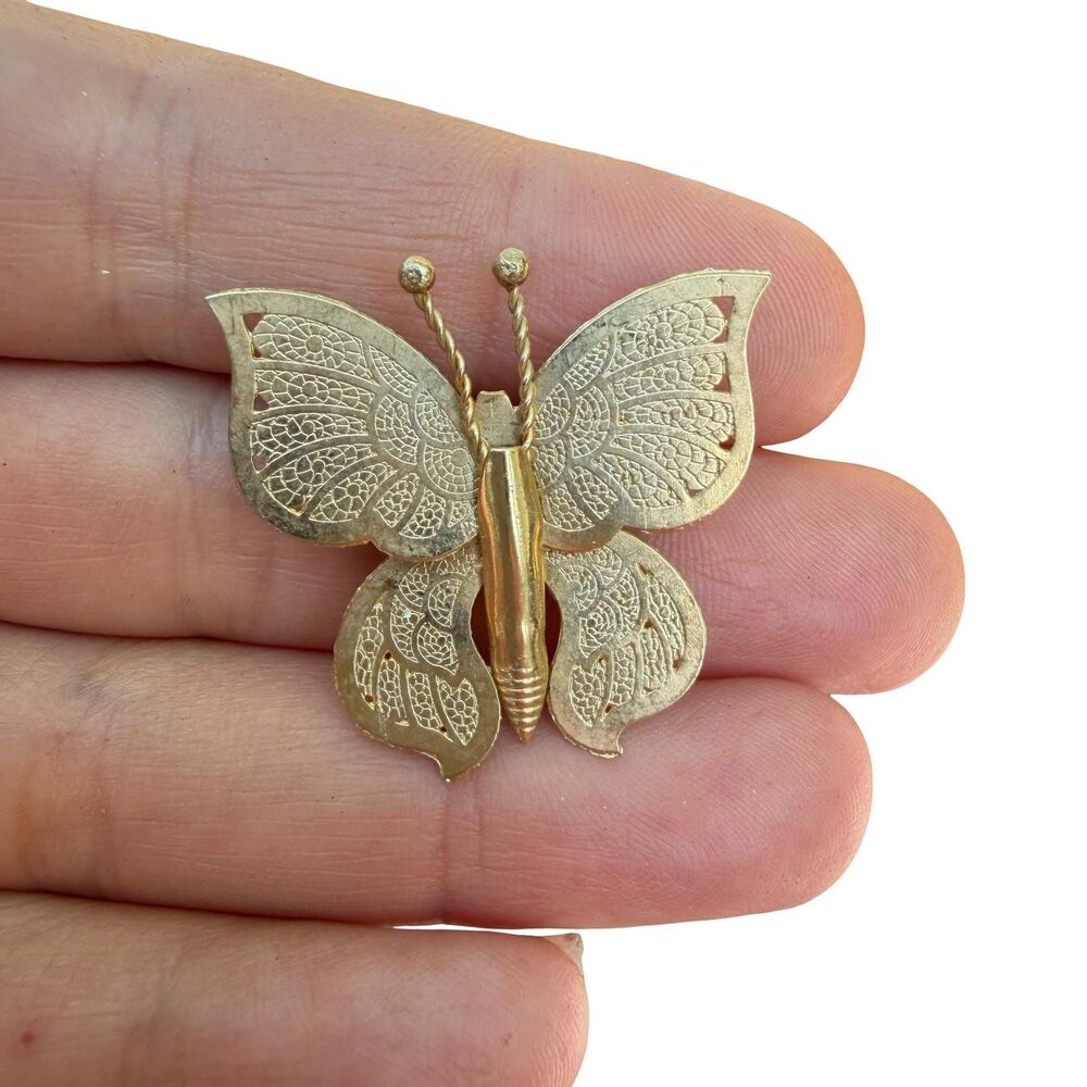 Vintage Jewelry Gold Tone Butterfly Brooch Pin